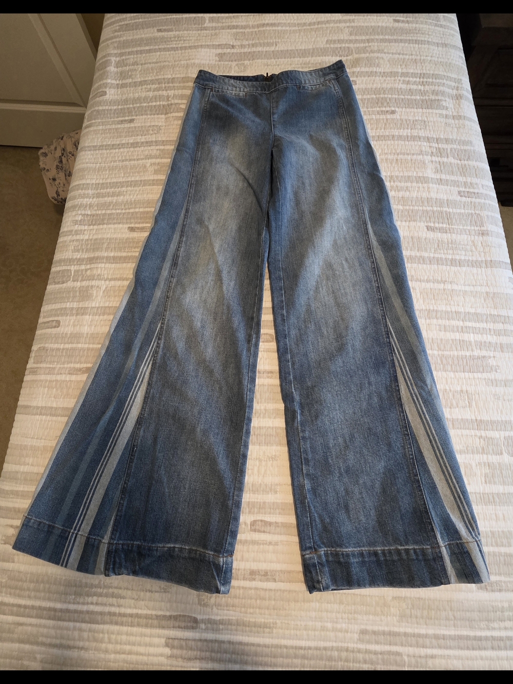 Wide Leg Panel Detail Women Jeans - Blue